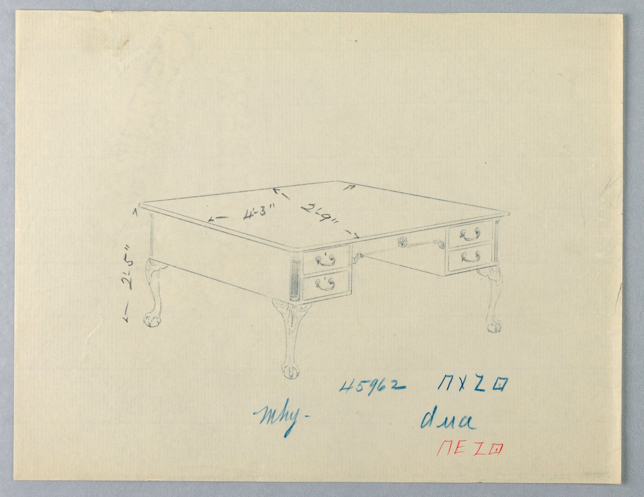 Diseño para mesa de biblioteca con patas de león de A.N. Davenport Co.