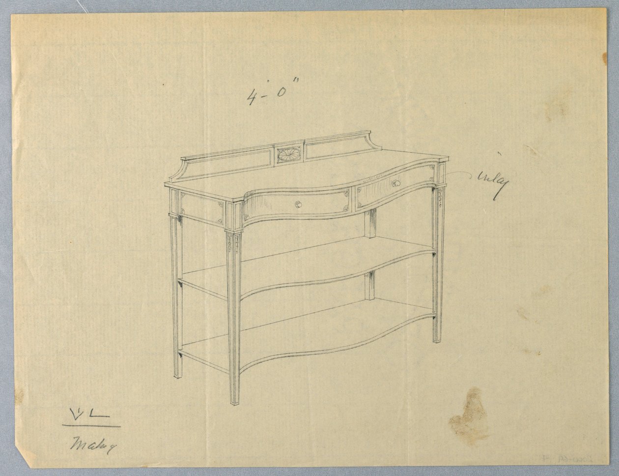 Diseño para Mesa de Servicio Oblonga con Dos Estantes de A.N. Davenport Co.
