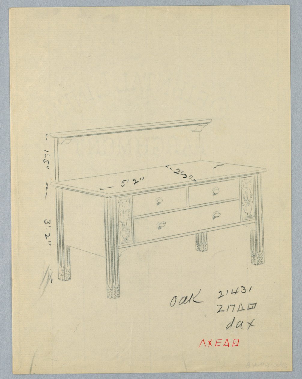 Diseño para aparador rectangular con jarrones de flores de A.N. Davenport Co.