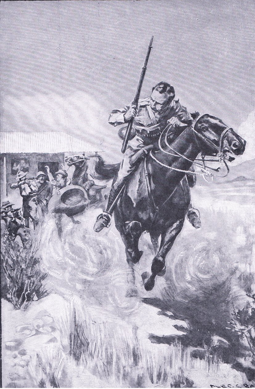 Escape de un explorador, de After Pretoria: The Guerilla War publicado por Harmsworth Bros Limited de A. C. Ball