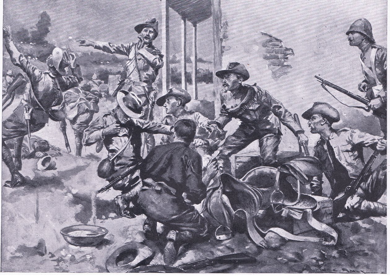 El ataque a la granja Hamel Fontein, de Después de Pretoria: La Guerra de Guerrillas publicado por Harmsworth Bros Limited, 1901 de A. C. Ball