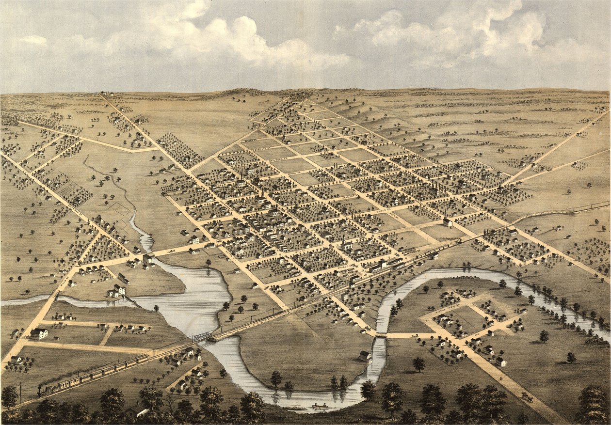 Vista aérea de Columbus, Columbia Co., Wisconsin 1868. LOC 73694538 de A.; Chicago Lithographing Co. Ruger