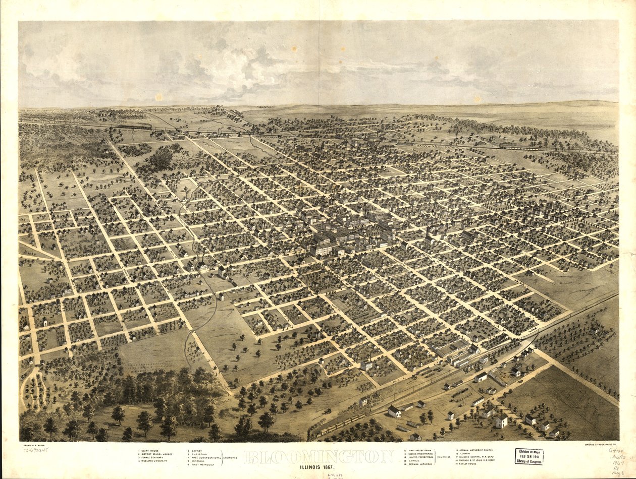 Bloomington, Illinois 1867. LOC 73693345 de A.; Chicago Lithographing Co. Ruger