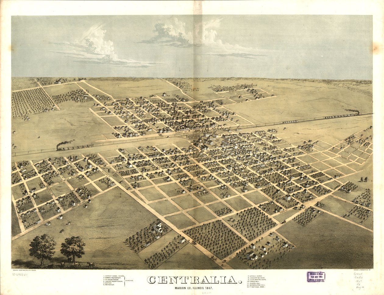 Centralia, Condado de Marion, Illinois 1867. LOC 73693347 de A.; Chicago Lithographing Co. Ruger