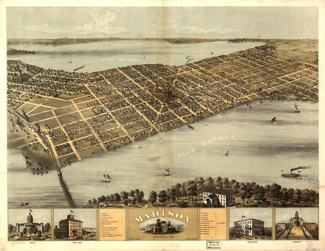 Madison, Wisconsin 1867. LOC 73694546 de A.; Chicago Lithographing Co. Ruger