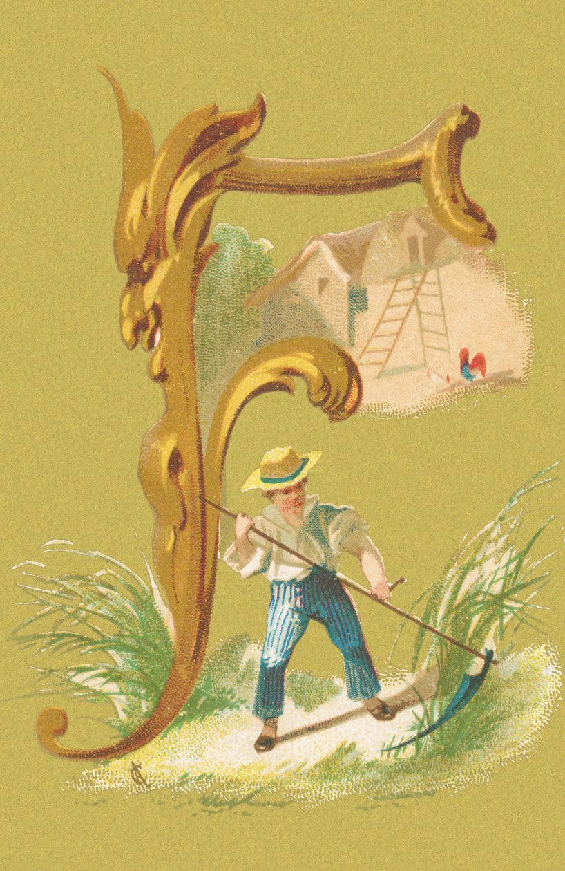 F: segadora, falsa, heno, granja (litografía en color) de A. Cordier