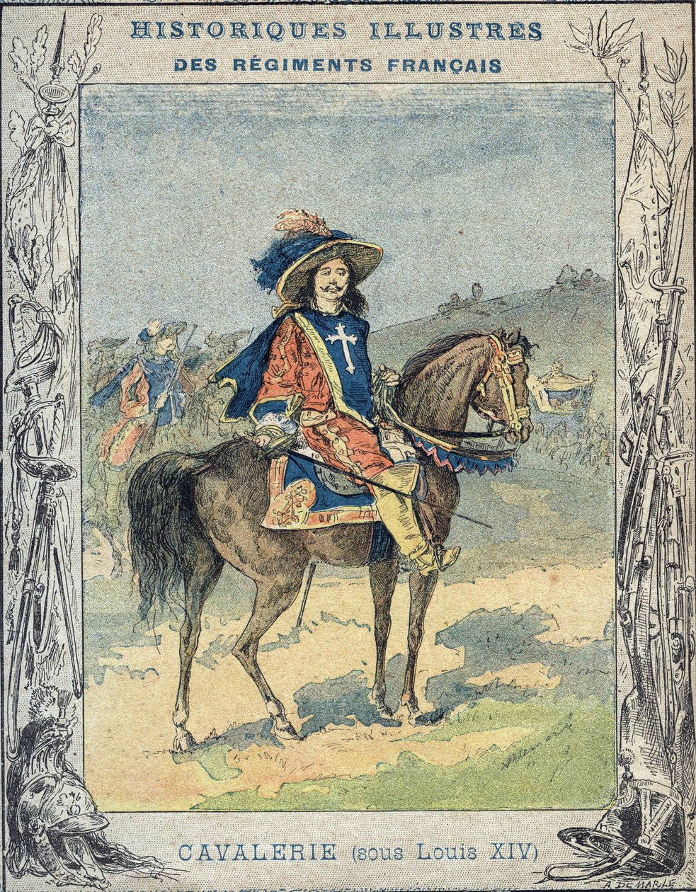 Caballería bajo Luis XIV - De una funda protectora para libros escolares, finales del siglo XIX - Caballería bajo Luis XIV - ilustración de A Demarle - Protege cuaderno histórico, finales del siglo XIX de A. Demarle