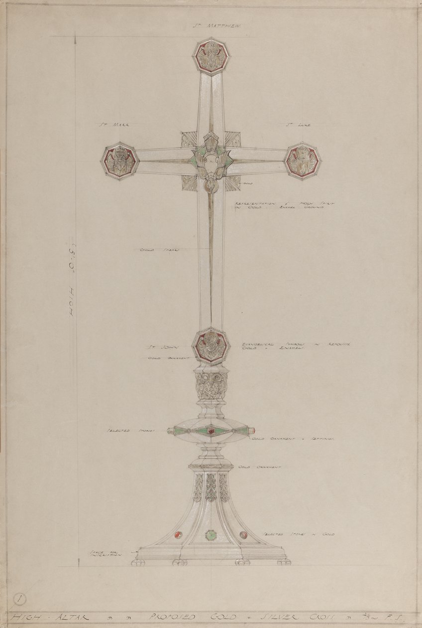 Altar mayor: cruz de oro y plata propuesta, 5 pies de altura de A. Edward Jones and Co.