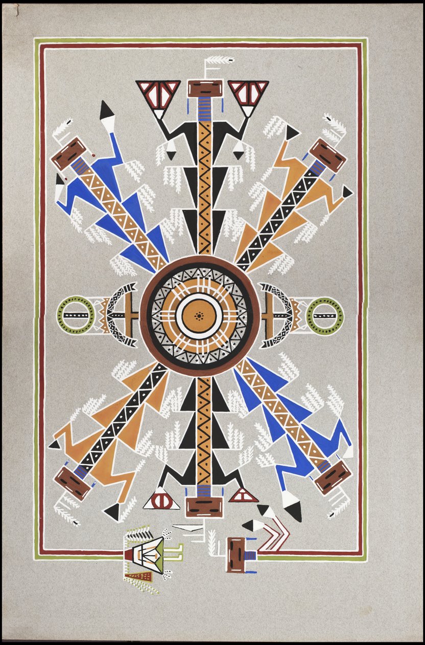 Dibujos que representan el lugar de enterramiento de "Cadunce", un "curandero" indio chippewa, una pintura de arena navajo y pinturas rupestres crow. de A. Grossman