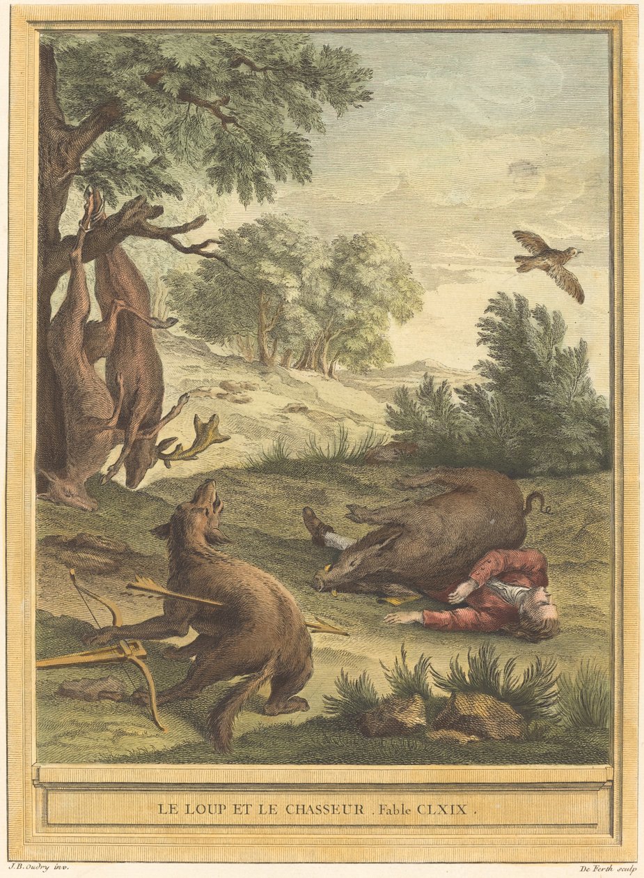 El lobo y el cazador de A. J. de Fehrt after Jean Baptiste Oudry