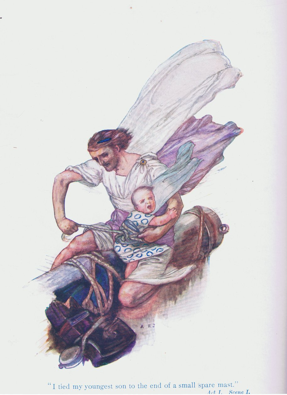 Ate a mi hijo menor al extremo de un pequeño mástil de repuesto (La comedia de las equivocaciones), de Cuentos de Shakespeare pub. por Ward Lock & Co Ltd de A. Jackson