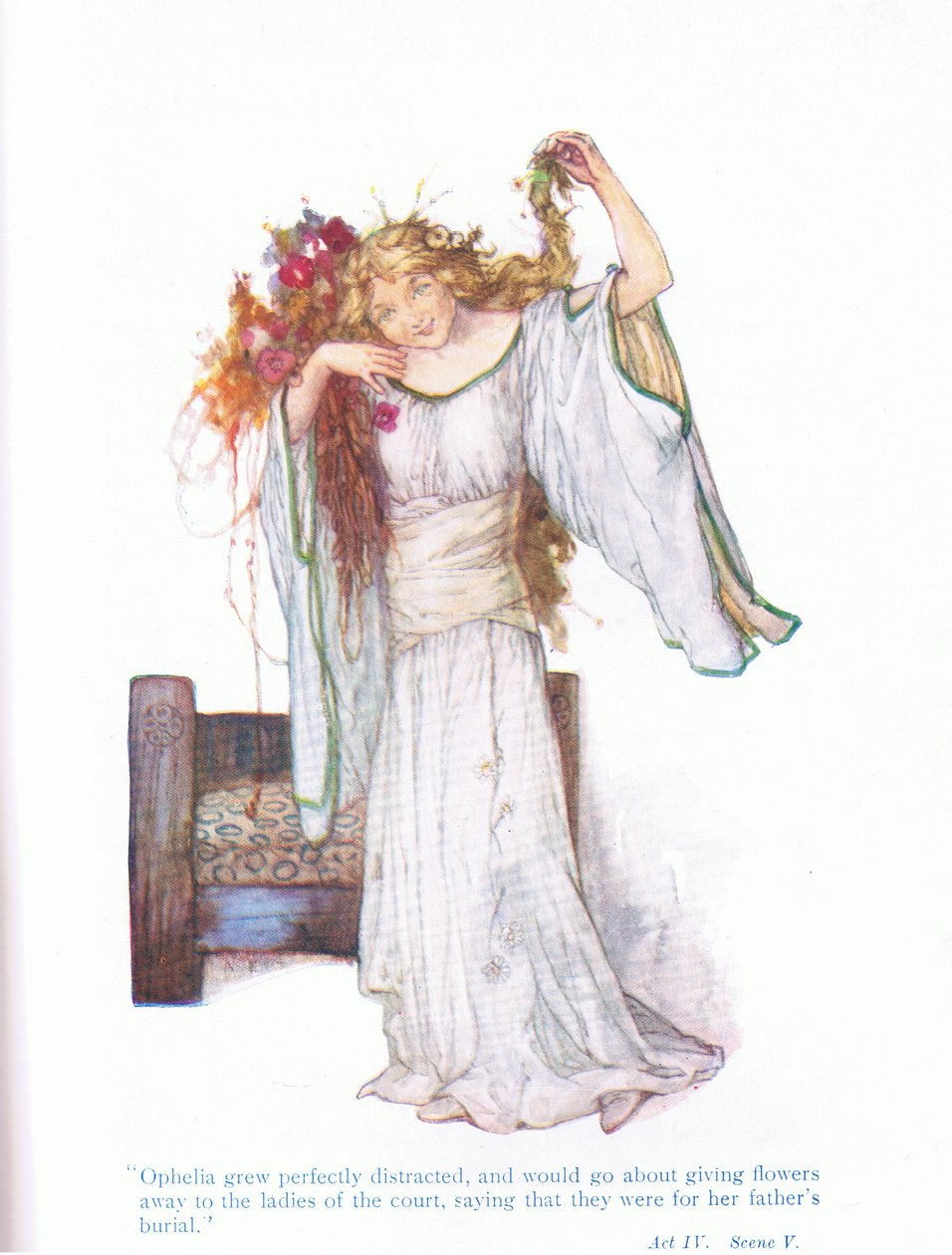 Ofelia se volvió completamente loca, y andaba regalando cosas a las damas de la corte (Hamlet), de Cuentos de Shakespeare pub. por Ward Lock & Co Ltd de A. Jackson