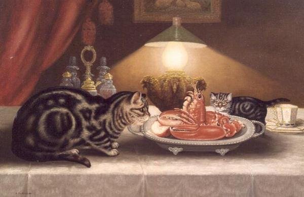 Bodegón de gatos y una langosta de A. Jackson