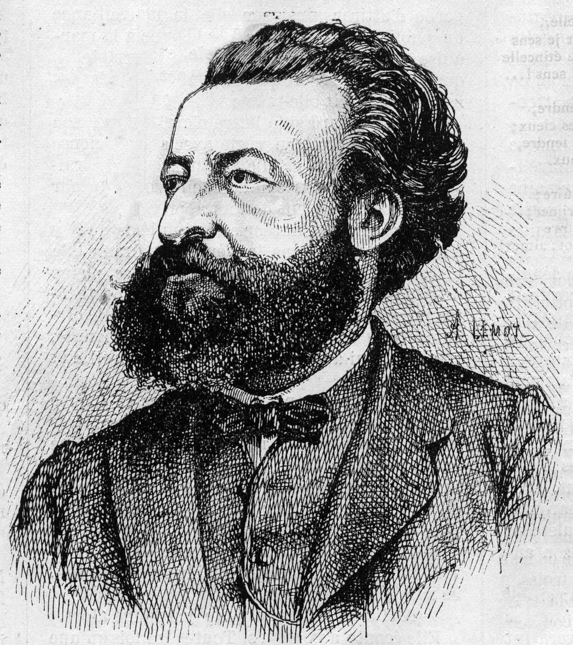 Retrato de Ulrich de Fonvielle (1833-1911), periodista y literato francés - Grabado por Lemot de 1870 de A Lemot