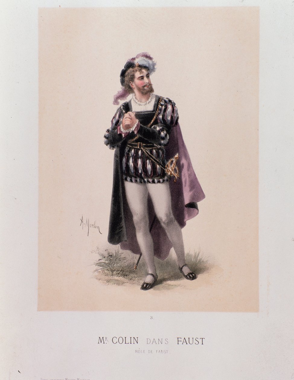 Monsieur Colin en el papel de Fausto, ópera de Charles Gounod (litografía de A. Morton