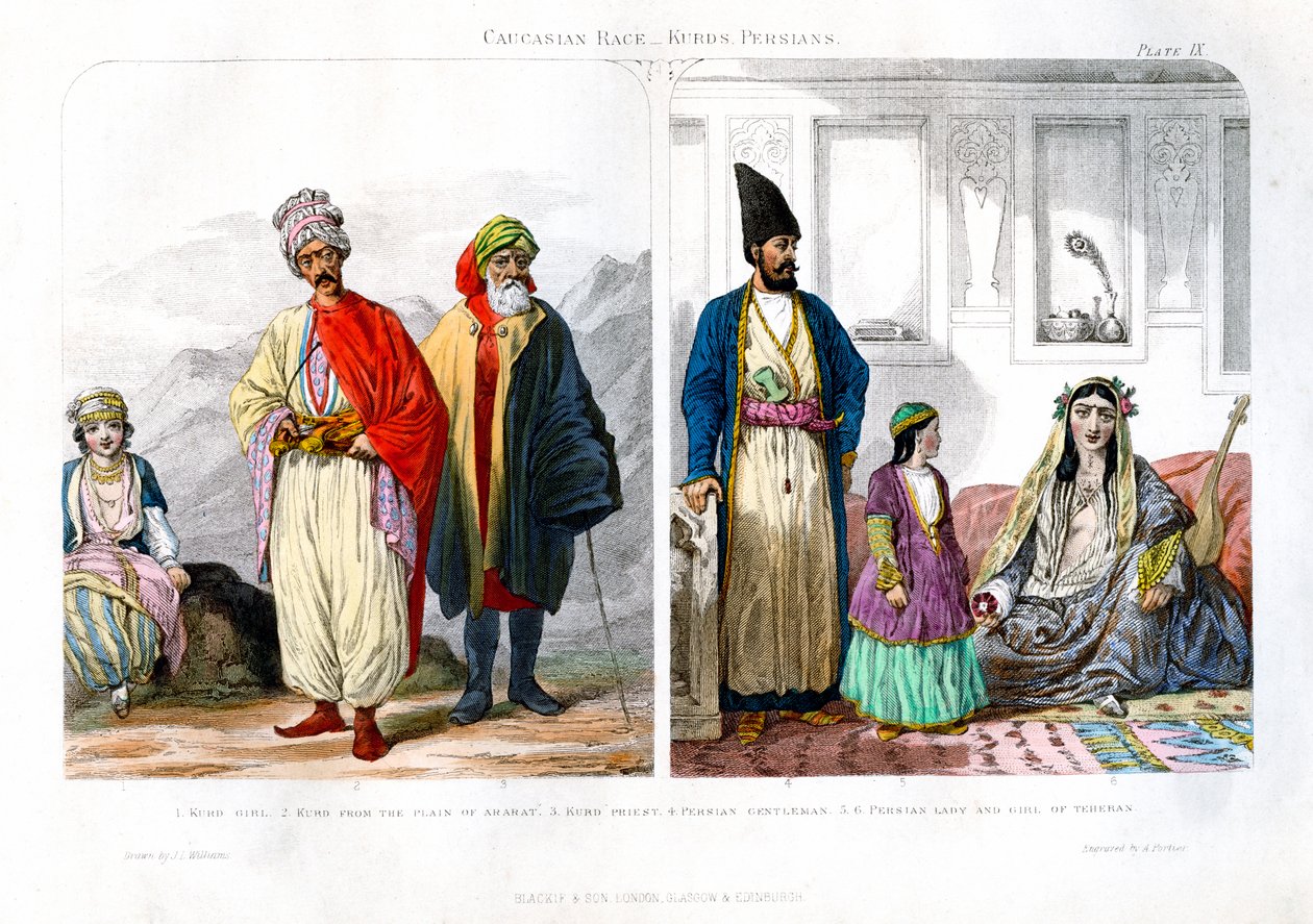 Raza caucásica, kurdos y persas, 1873 de A. Portier