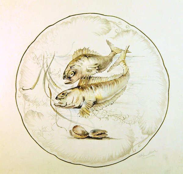 Diseño de Wedgwood para un plato, c.1880 (acuarela sobre papel) de A. Proudlove