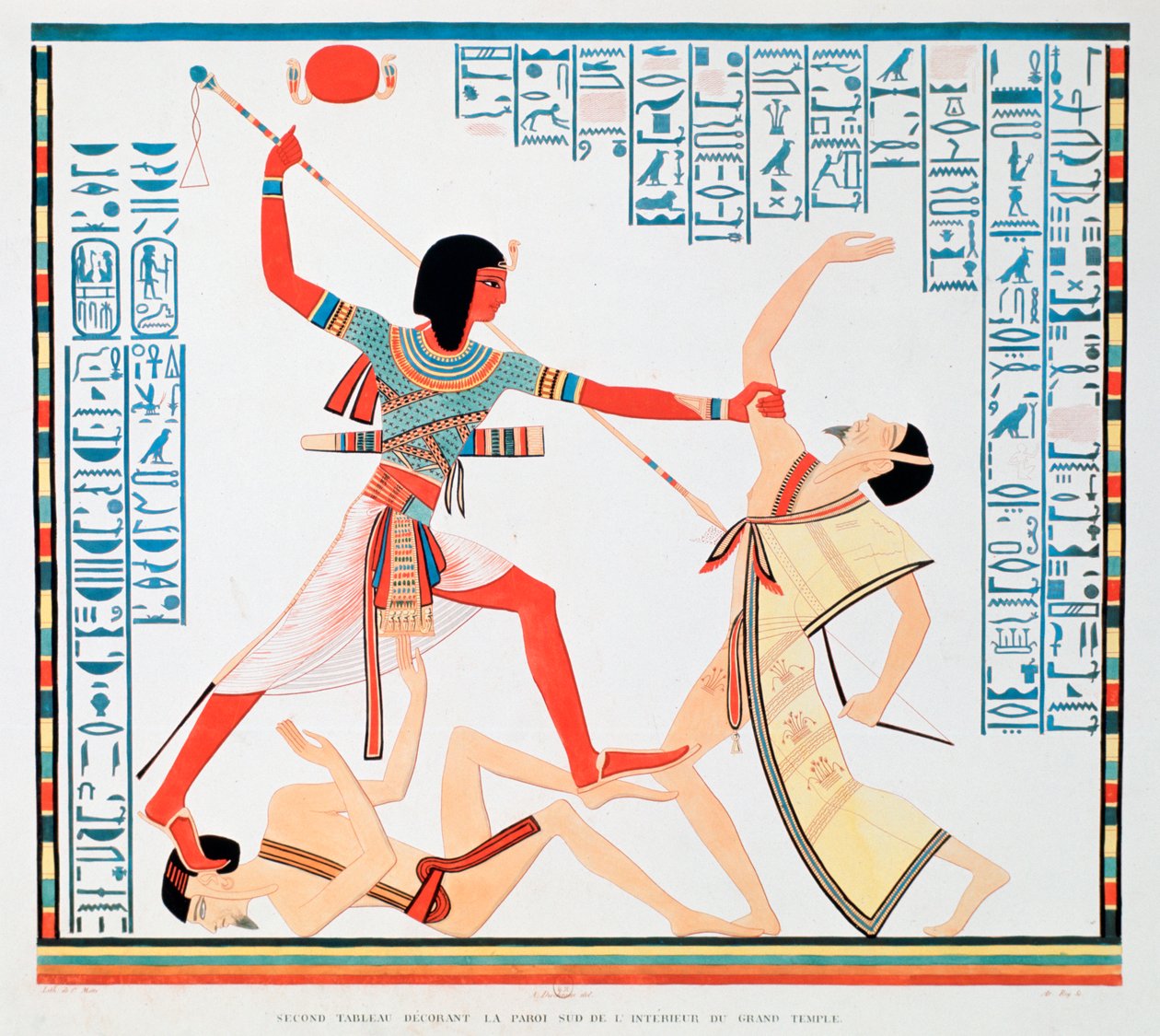 Segunda escena en la pared sur del interior del Gran Templo de Abu Simbel, 1888 de A Racinet