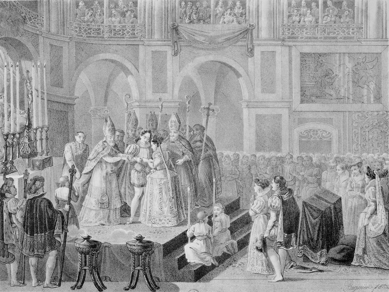 El Matrimonio de Enrique III (1553-1610) y Margarita de Francia (1553-1615) en 1572, 1832 de A. Regnier