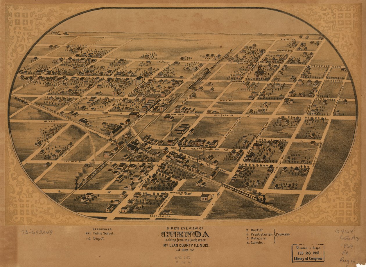 Vista aérea de Chenoa, condado de McLean, Illinois 1869. LOC 73693349 de A. Ruger