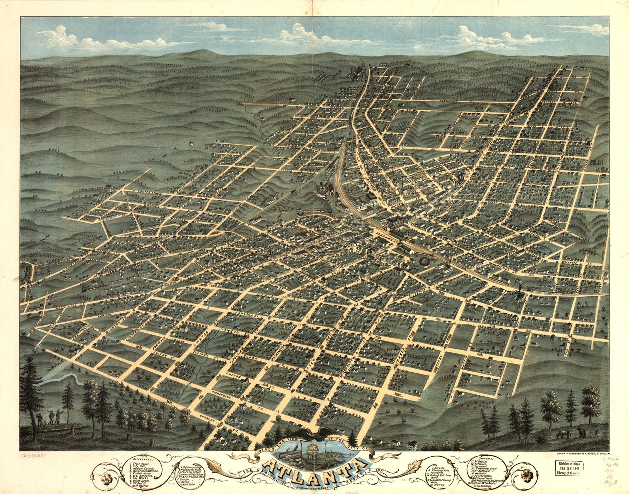 Vista aérea de la ciudad de Atlanta, capital de Georgia 1871. LOC 73693339 de A. Ruger