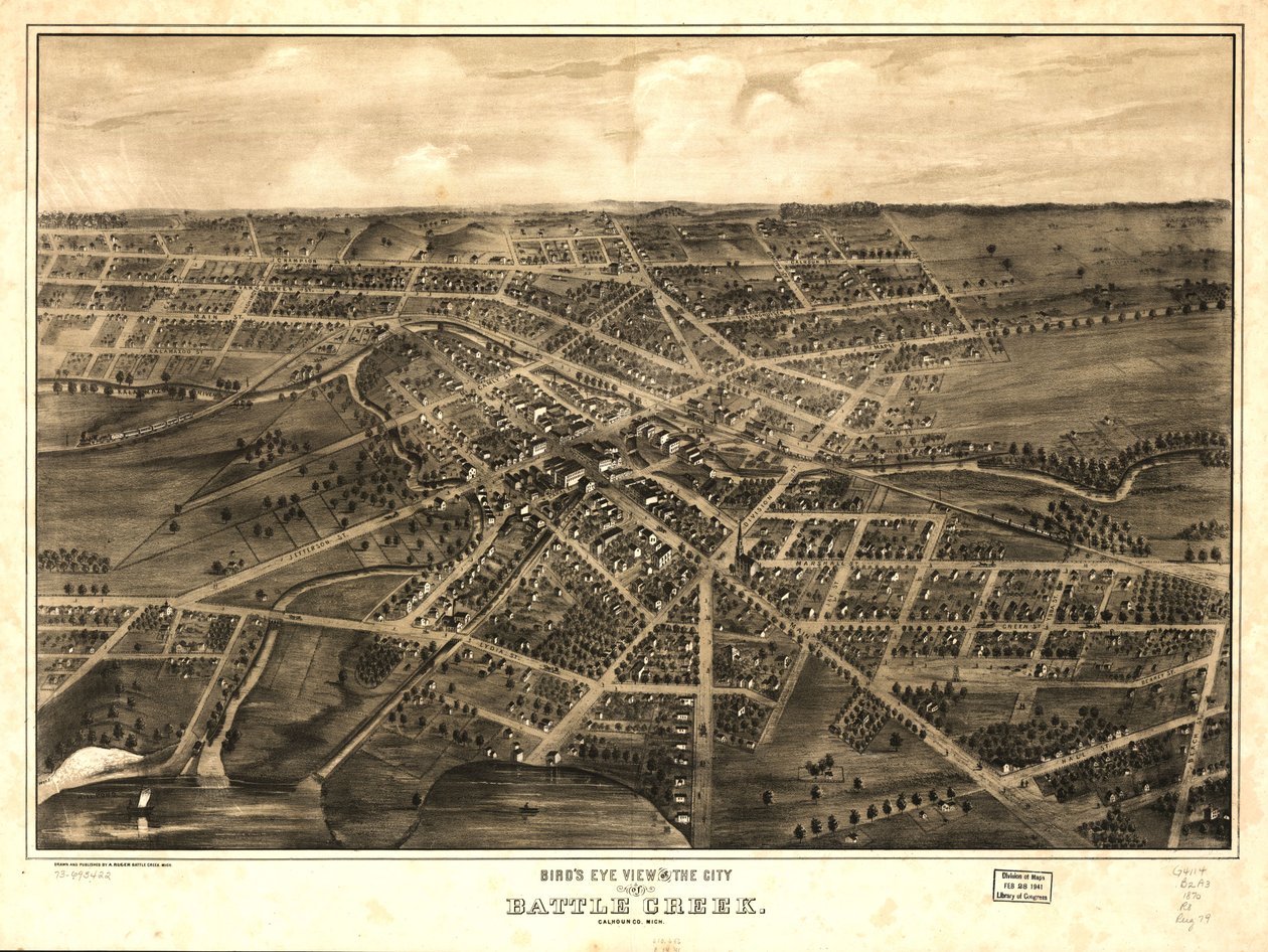 Vista aérea de la ciudad de Battle Creek, Calhoun Co., Mich. LOC 73693422 de A. Ruger
