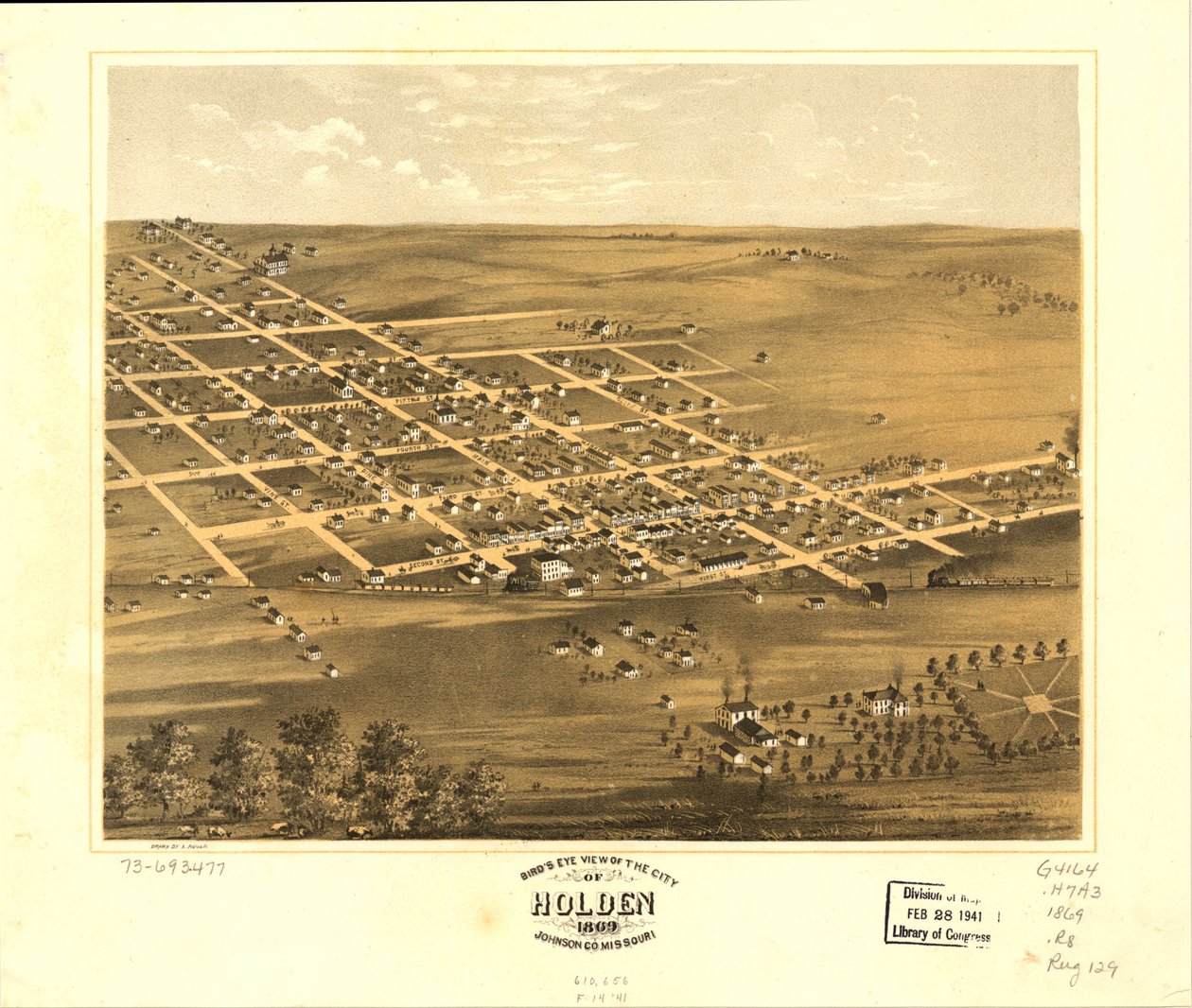 Vista aérea de la ciudad de Holden, Condado de Johnson, Misuri 1869. LOC 73693477 de A. Ruger