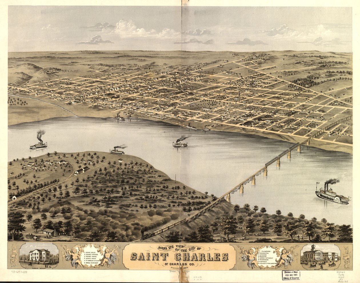 Vista de pájaro de la ciudad de Saint Charles, St. Charles Co., Missouri 1869. LOC 73693488 de A. Ruger