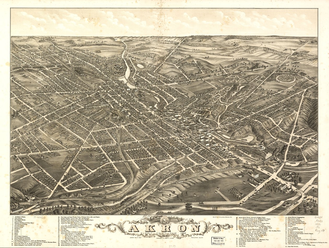 Vista panorámica de la ciudad de Akron, Condado de Summit, Ohio 1882 de A. Ruger Ruger