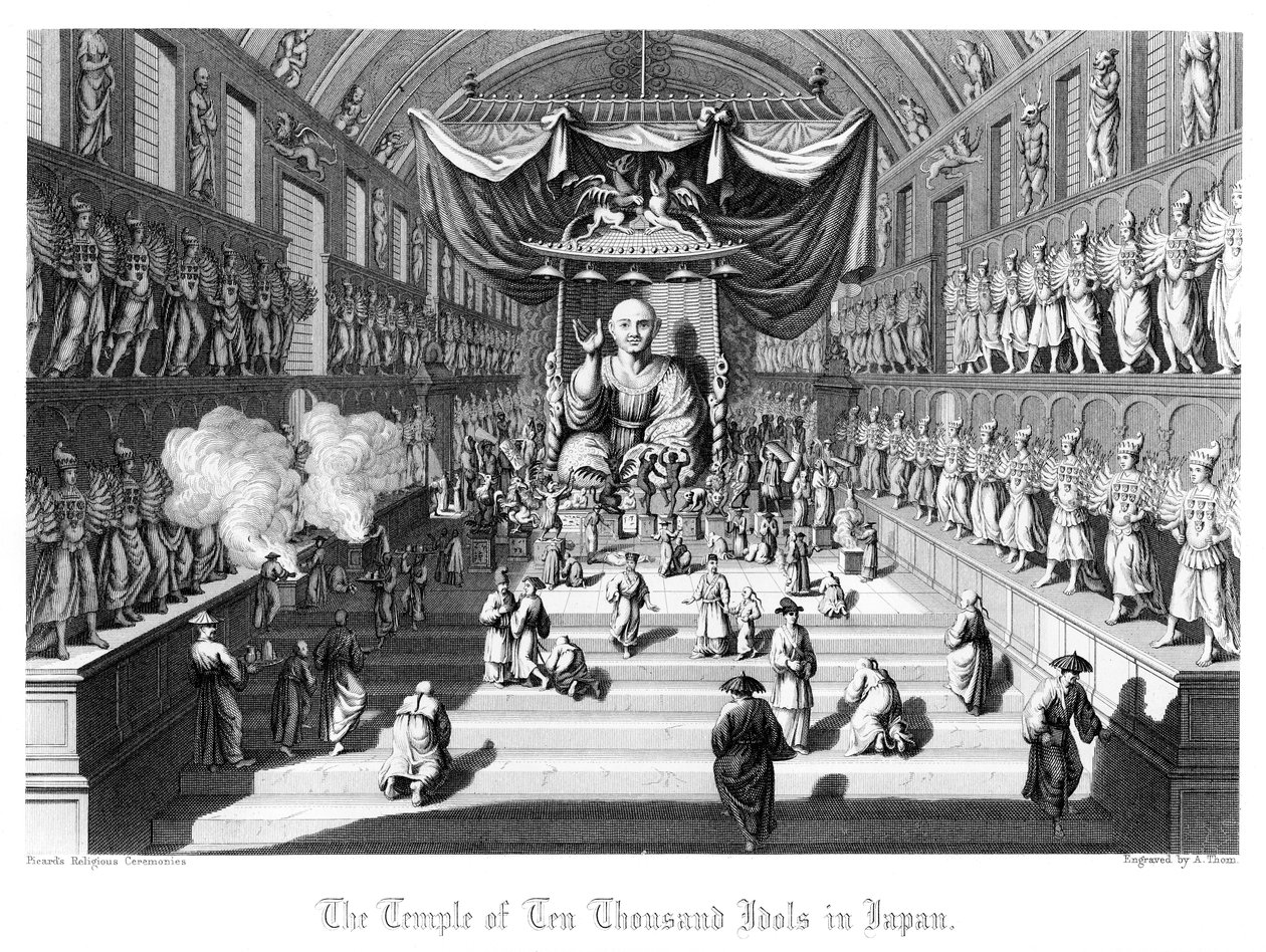 El Templo de los Diez Mil Ídolos en Japón, c. 1860 de A. Thom