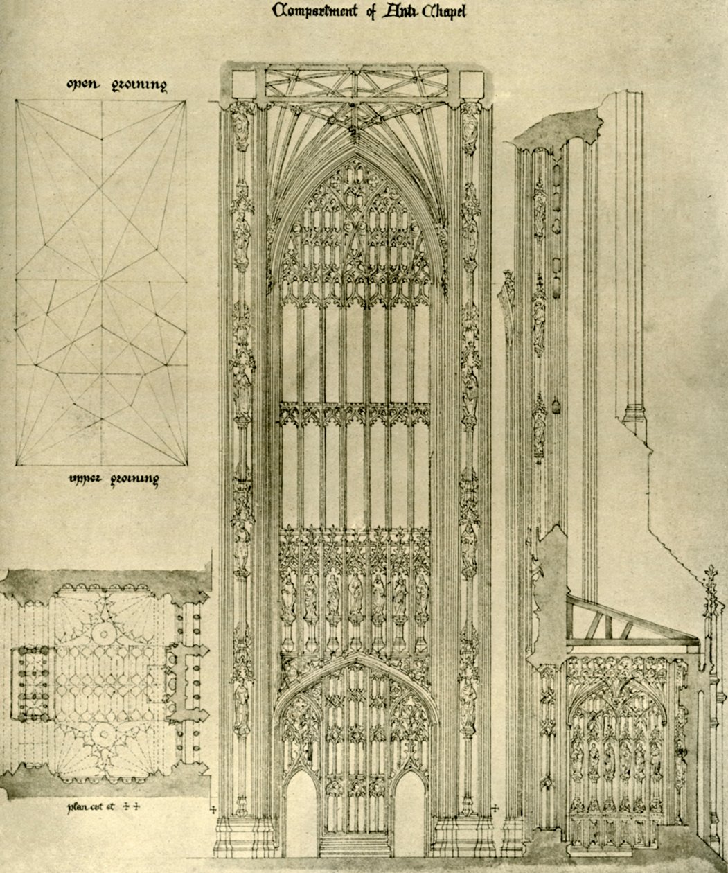 Dibujo arquitectónico: compartimento de la Anti Capilla, 1833-1834, 1906 de A. W. N. Pugin