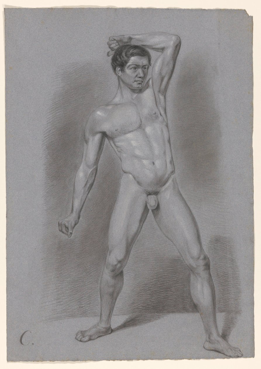 Desnudo masculino de pie, visto de frente de A. Waterloo (attributed to)