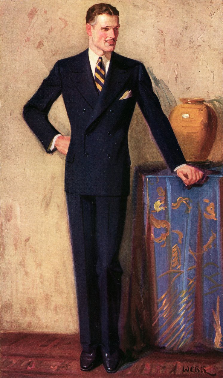 Ilustración de Hombre con Traje de Doble Botonadura, c.1925 de A. Webb