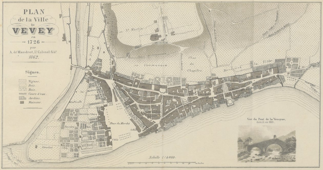 Plano de la ciudad de Vevey en 1726 de A. de Mandrot