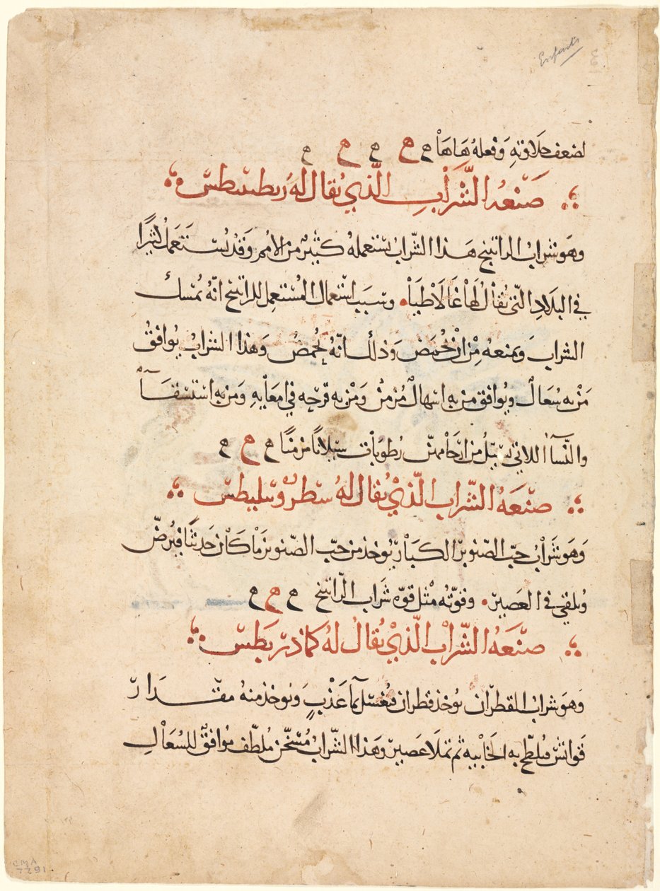 Página de texto de una Materia Médica de Dioscórides, c. 1224 de Abdallah ibn al Fadl