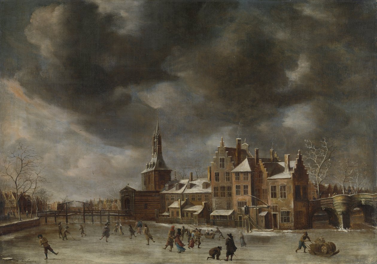 La puerta azul en Leiden en invierno de Jan Abrahamsz. Beerstraten