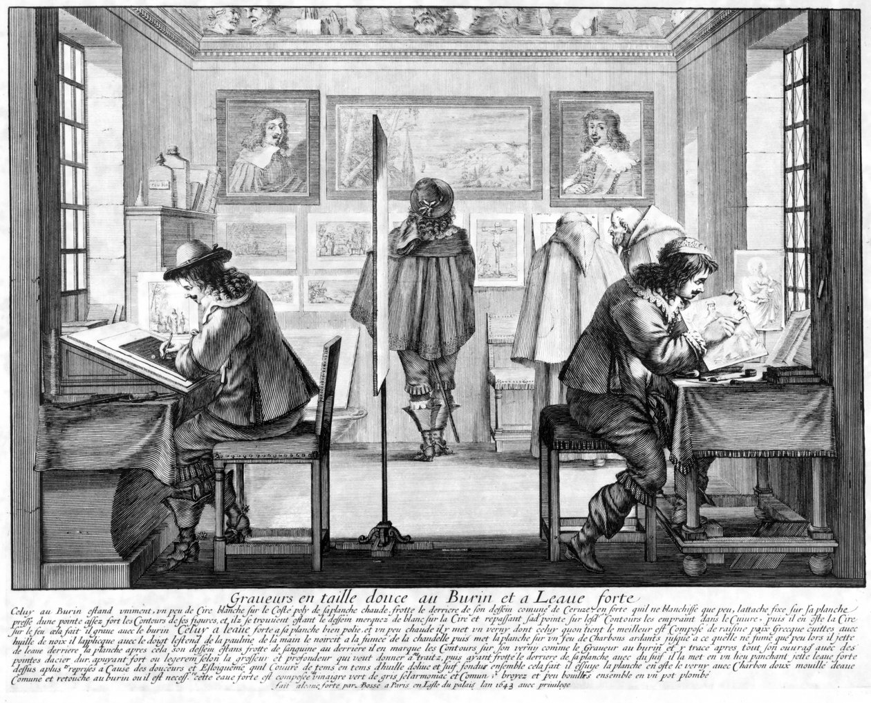 Grabadores de placas trabajando con galería detrás, 1643 de Abraham Bosse