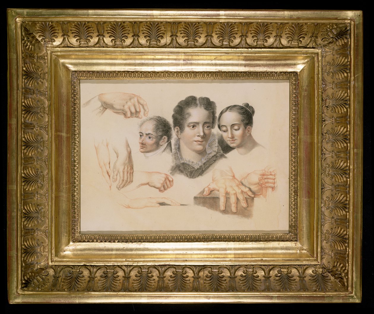 Estudios de cabezas y manos femeninas y masculinas, 1815 de Abraham Constantin