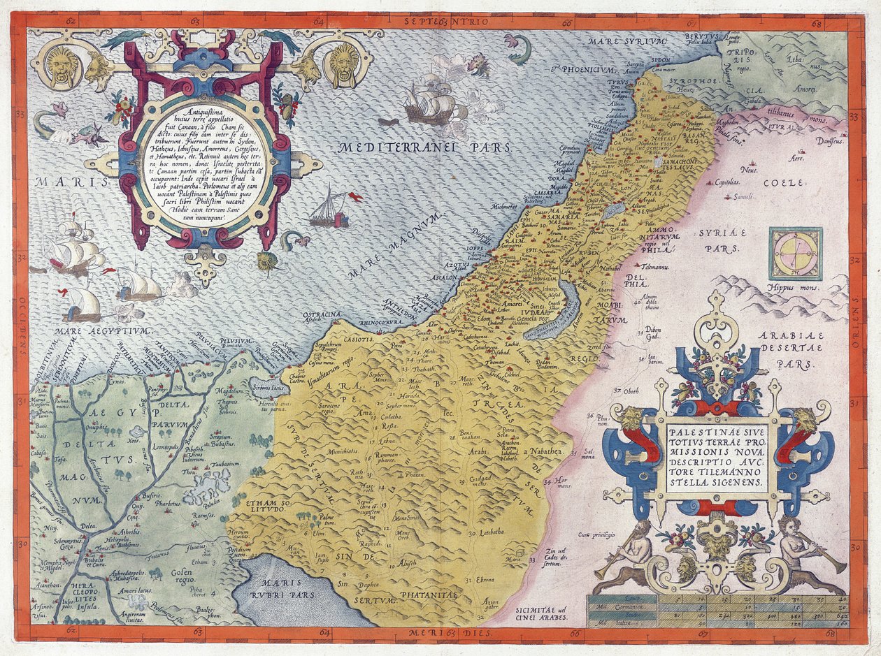 Mapa de Palestina, de Theatrvm Orbis Terrarvm, 1570 de Abraham Ortelius