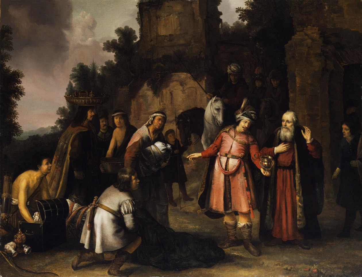 El profeta Eliseo rechaza los regalos de Naamán de Abraham van Dijck