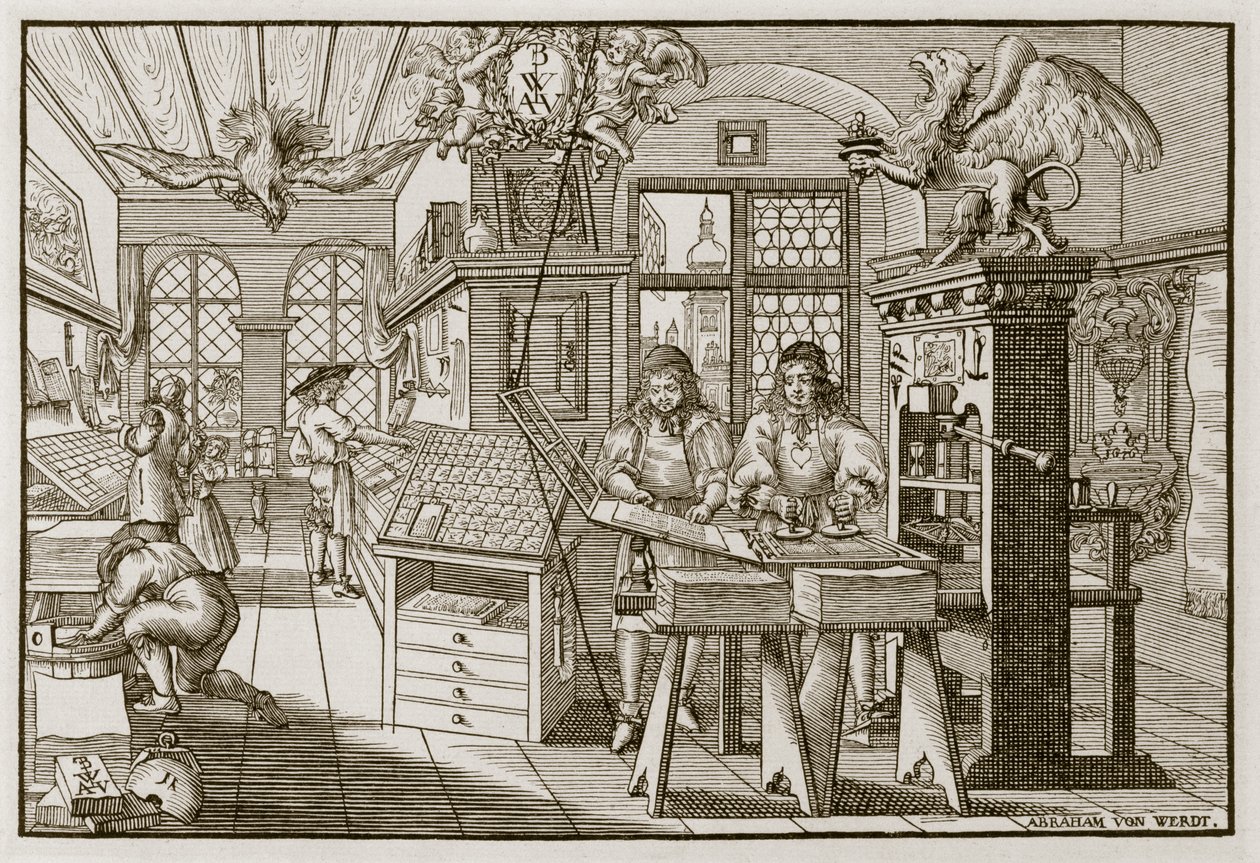 Prensa de impresión alemana medieval de Abraham van Werdt