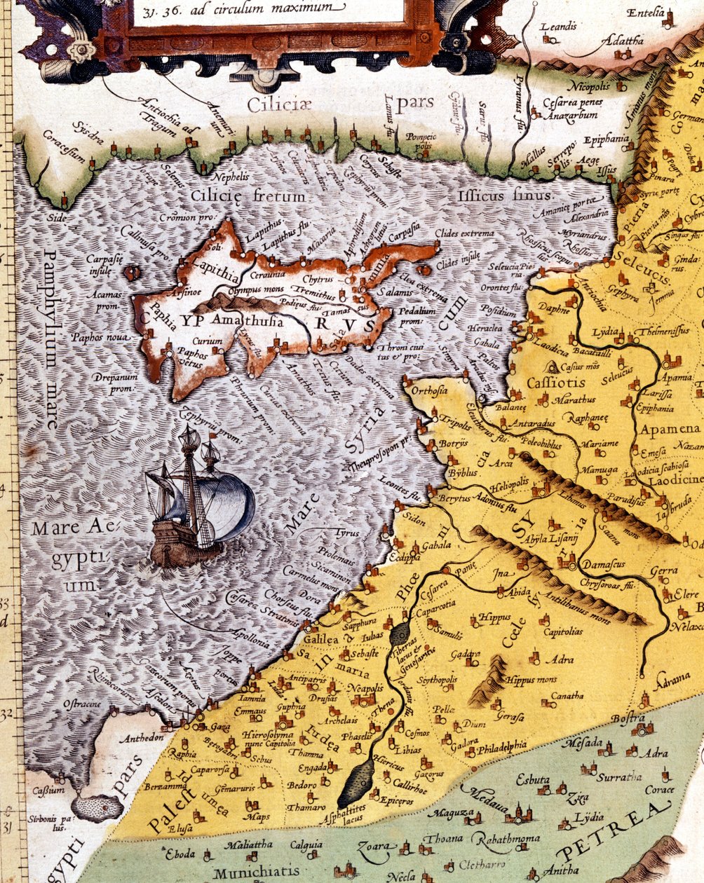 Mapa geográfico histórico de Palestina según el Atlas de Abraham Ortelius, Ámsterdam de Abraham (after) Ortelius
