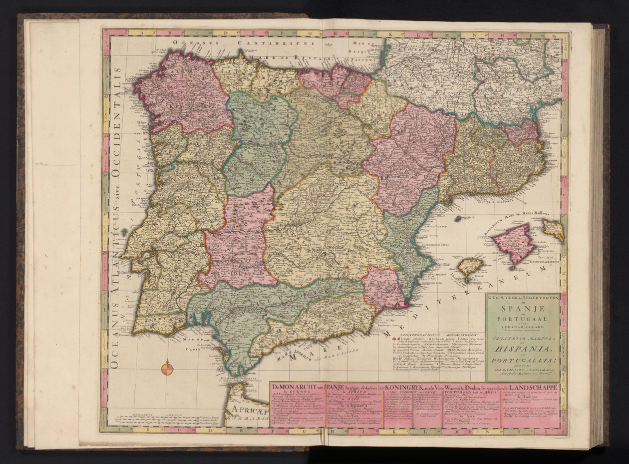 Mapa de España y Portugal Way-Pointer of the Military Tours in Spain and Portugal / Theatrum Martis in Hispania et Portugallia (título sobre objeto) de Abraham Allard