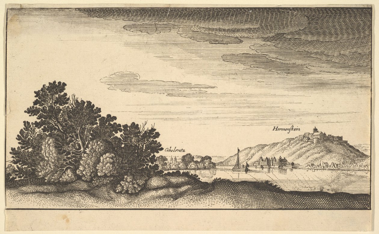 Paisaje mostrando Coblenza y Harmenstein (copia) de Abraham Aubri