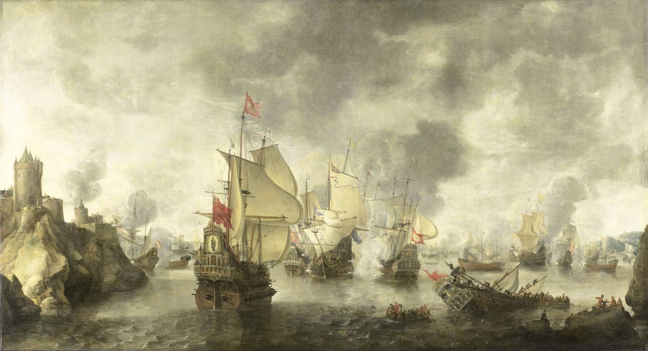 Batalla de las flotas combinadas veneciana y holandesa contra los turcos en la bahía de Foya, 1649 de Abraham Beerstraten