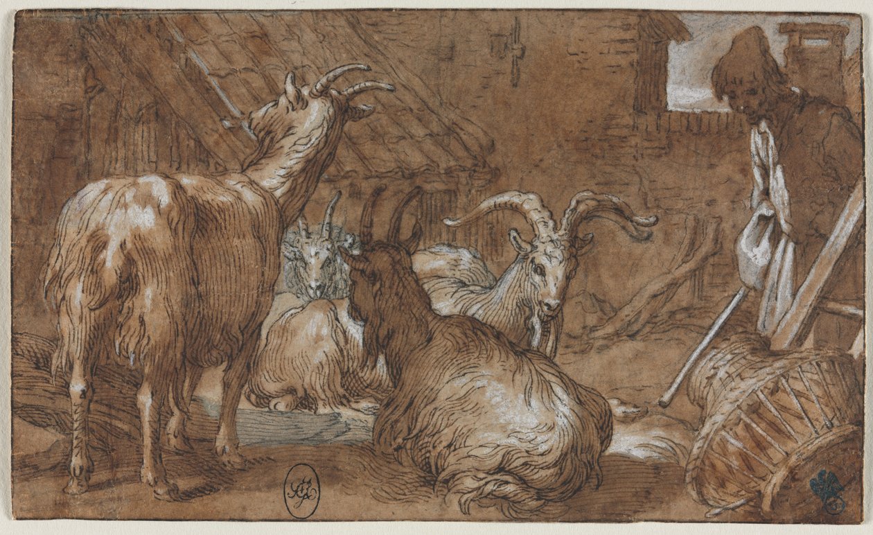 A Barnyard with Goats and a Goatherd de Abraham Bloemaert