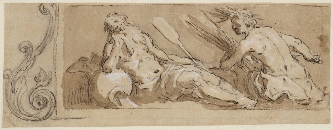 Un dios fluvial y Ceres en un marco ornamental de Abraham Bloemaert