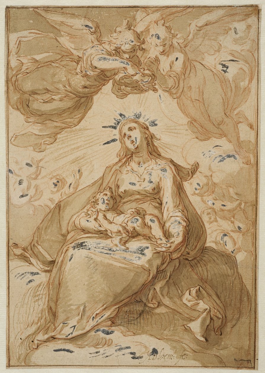 Madonna con el Niño, coronada por ángeles de Abraham Bloemaert