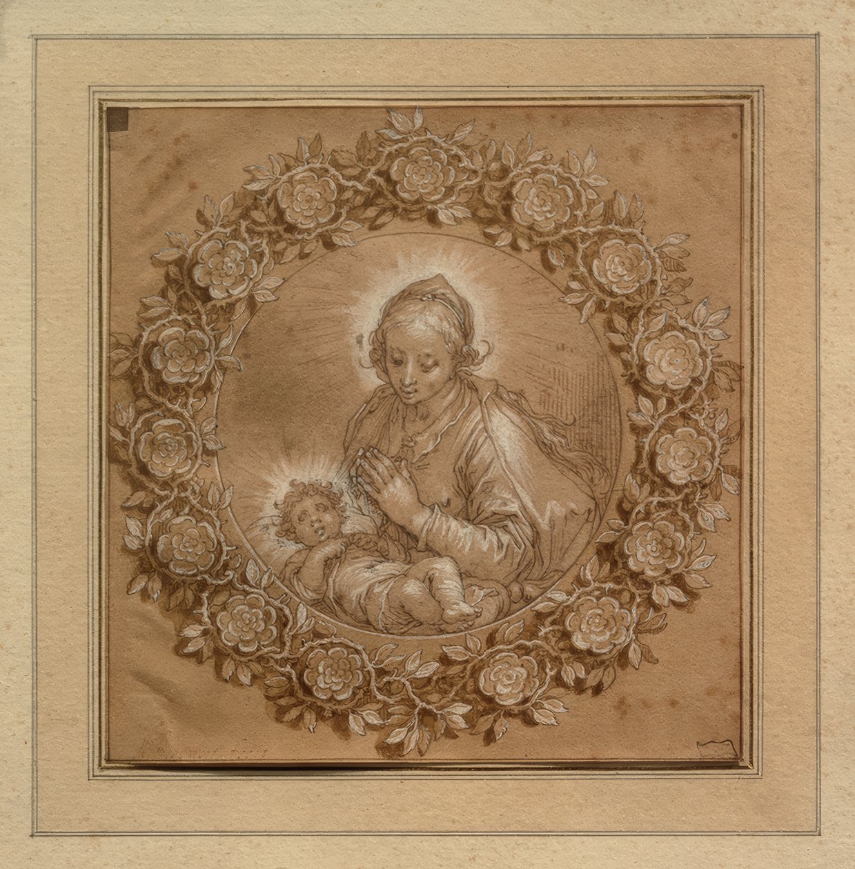 Madonna con niño Jesús en un tondo de Abraham Bloemaert