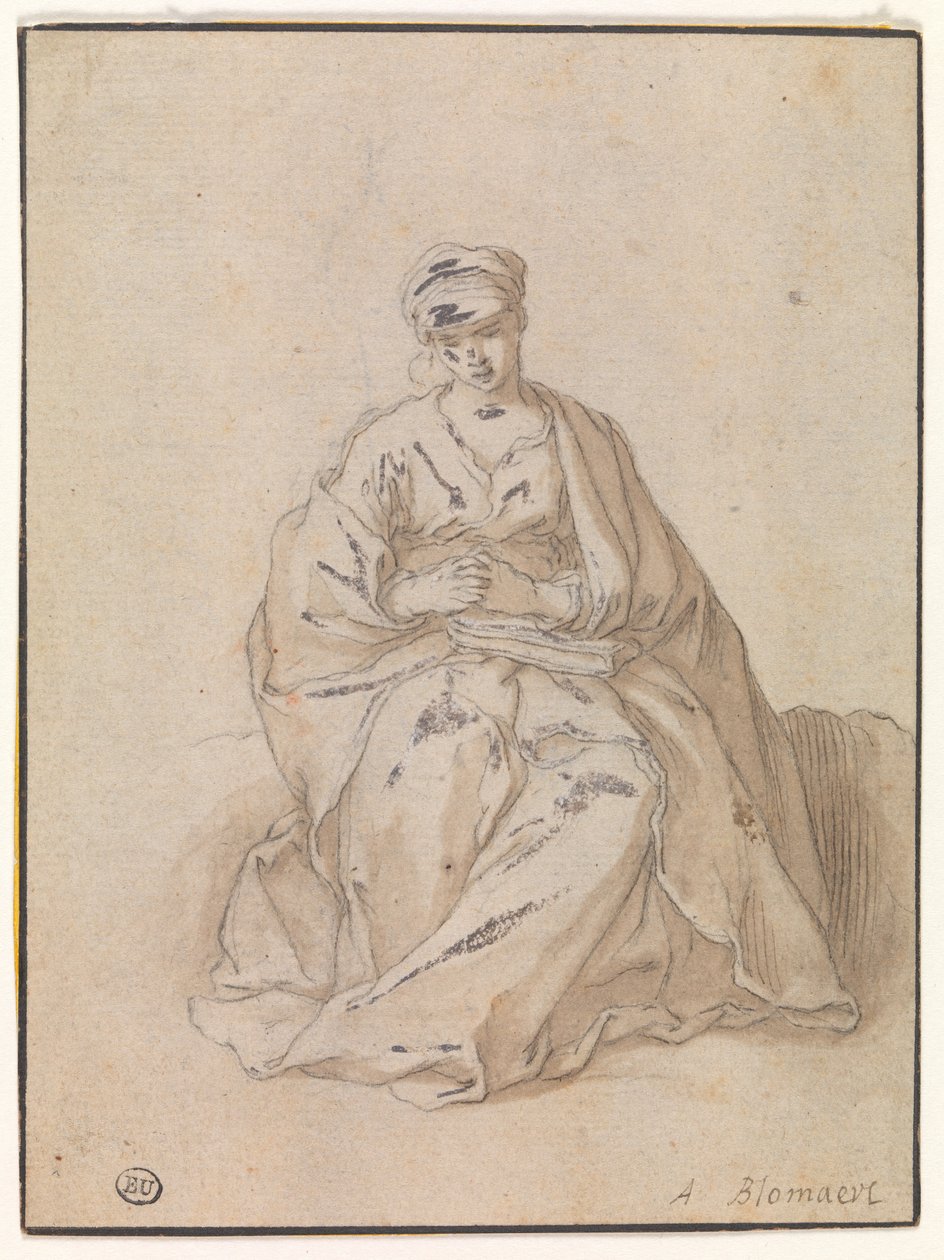 María, sentada con un libro de Abraham Bloemaert